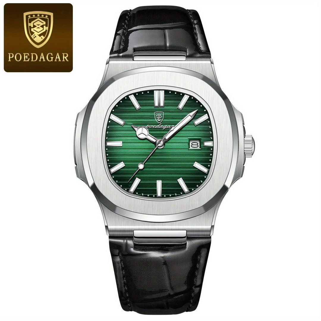 Detailansicht des Zifferblatts der eleganten Herrenuhr; klare Linien und ein präziser Zeitmesser für den Alltag.