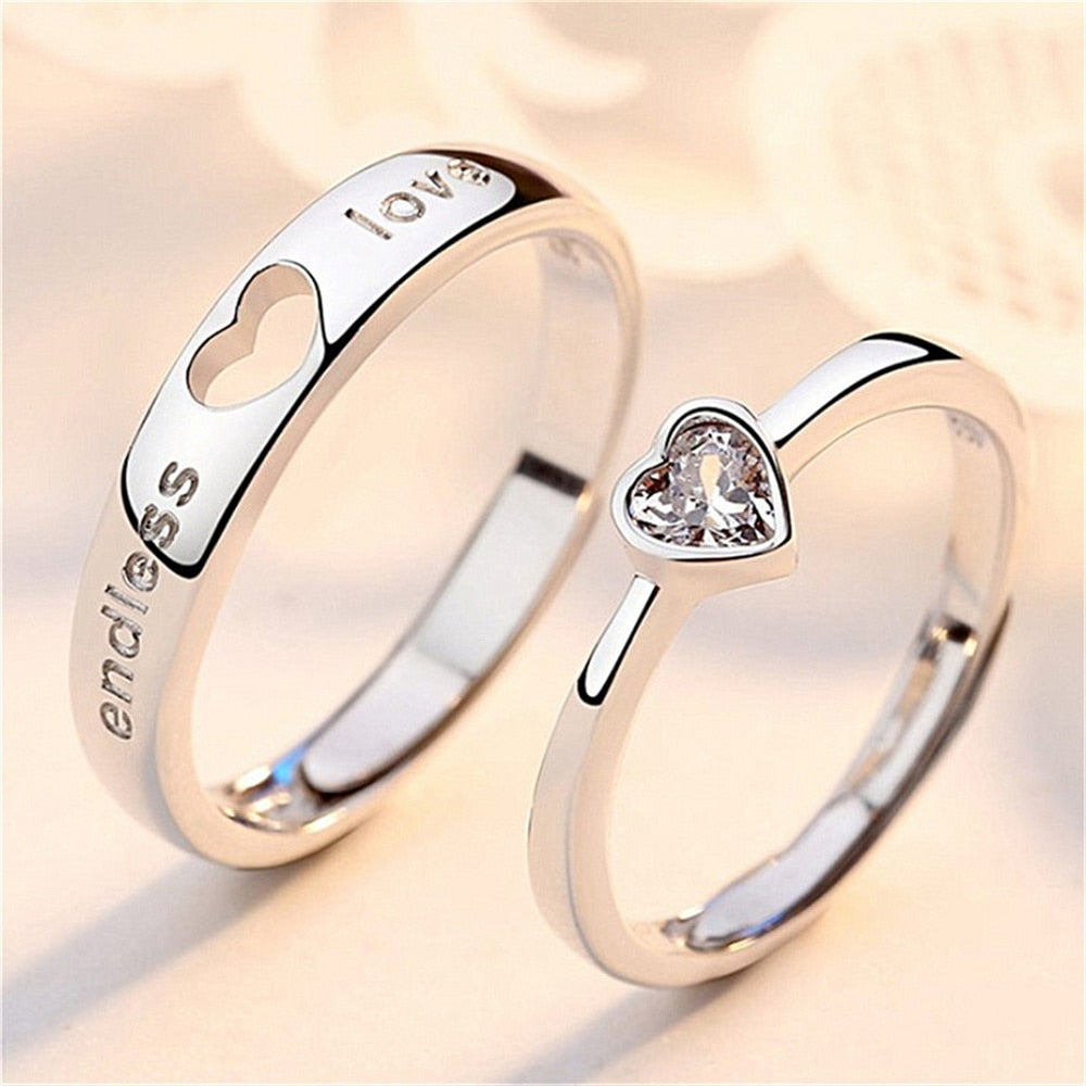Unisex Herz Partnerringe aus Sterlingsilber, verstellbar, Symbol ewiger Liebe für Paare. Idealer Schmuck.
