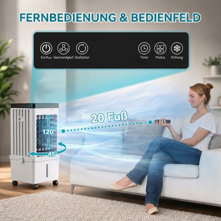 Effizienter Luftkühler mit Eisakkus und 3 einstellbaren Stufen für optimale Raumkühlung & angenehmes Klima.