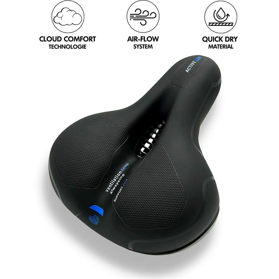 Ergonomischer Fahrradsattel Rot/Blau für Rennrad, MTB & Citybike, stoßdämpfend & bequem.