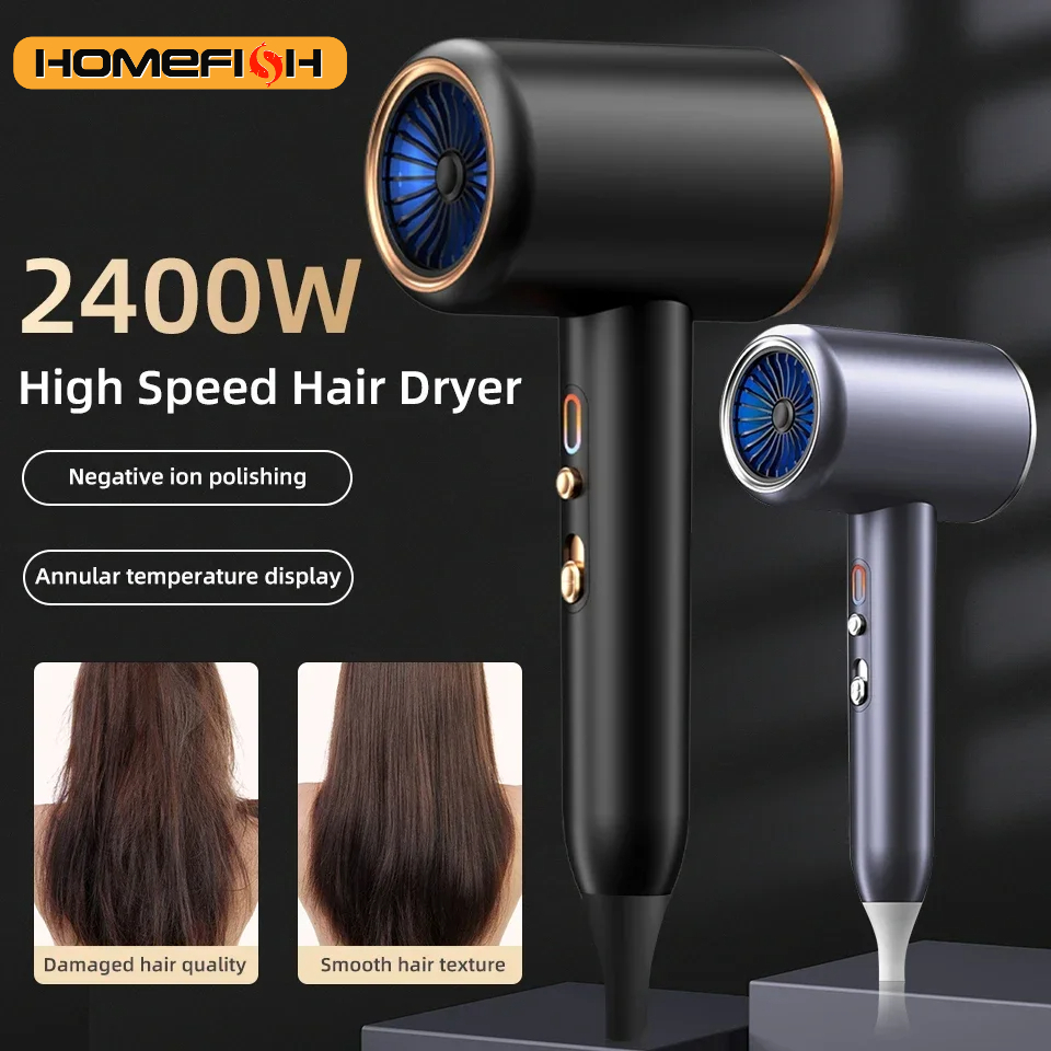 Professioneller Haartrockner 2400W mit Ionen-Technologie für schnelles Trocknen und glänzendes Haar.