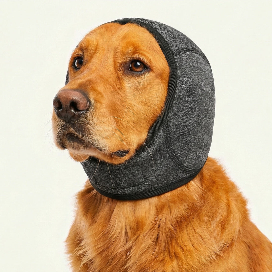 Hunde Ohrenschutz atmungsaktiv, verstellbar für Ruhe & Komfort. Lärmschutz Hund, Stressabbau, schwarz/rosa.