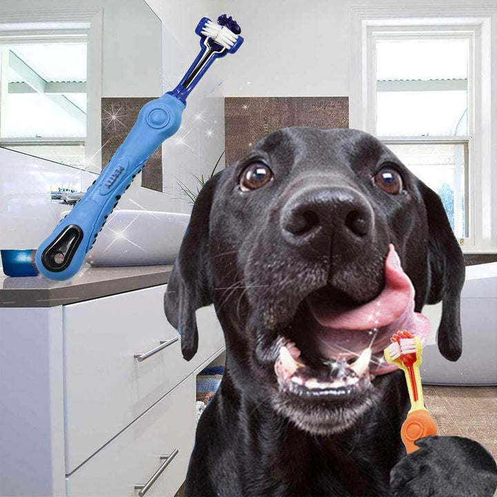 Nahaufnahme der dreiseitigen Borsten, optimiert für gründliche & schonende Zahnpflege bei Hunden und Katzen.