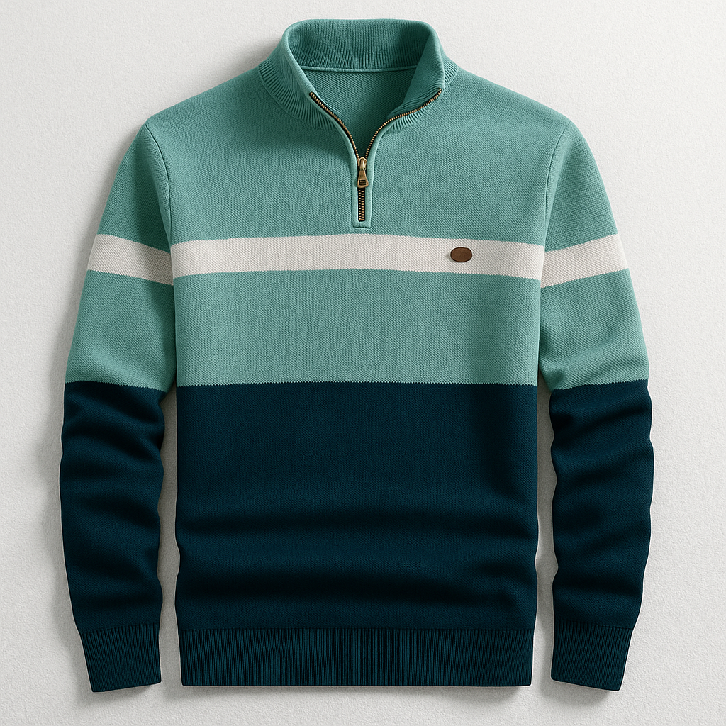 Trendiger Herren Zweifarb-Pullover mit Langarm, schickes Oberteil für moderne Männer-Outfits.