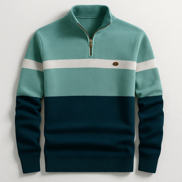 Trendiger Herren Zweifarb-Pullover mit Langarm, schickes Oberteil für moderne Männer-Outfits.