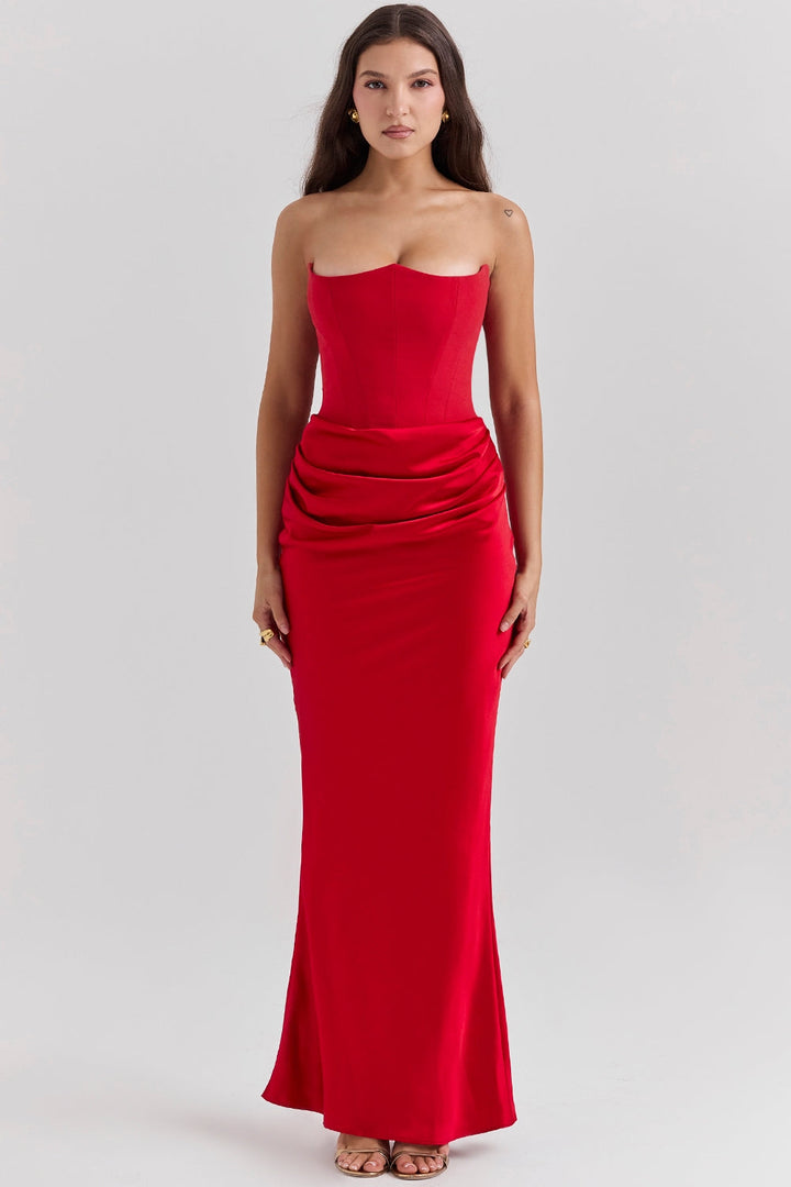 Vielseitiges, trägerloses Maxikleid für Damen, lang und elegant, ideal als Partykleid oder festliches Outfit.