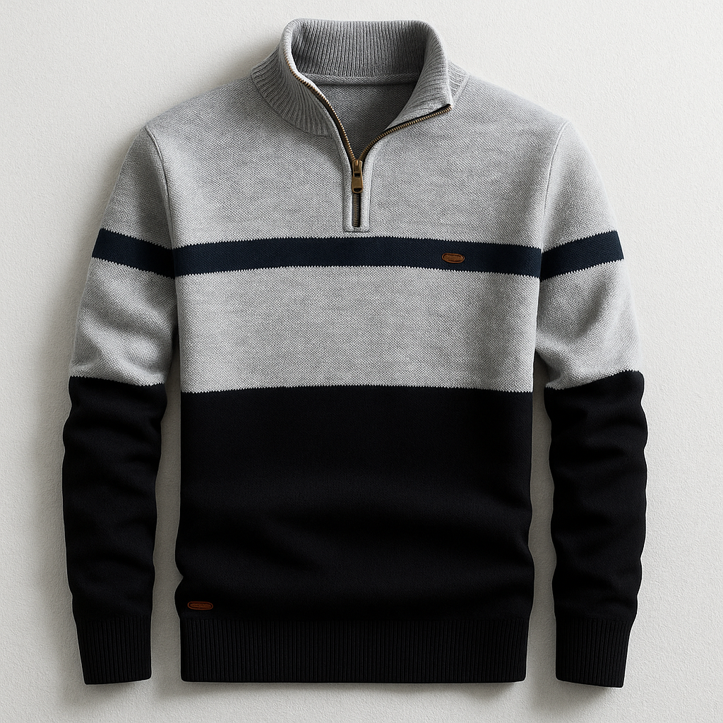 Herren Langarmpullover, zweifarbig im modernen Stil, ideal für Herbst- & Wintermode der Männer.