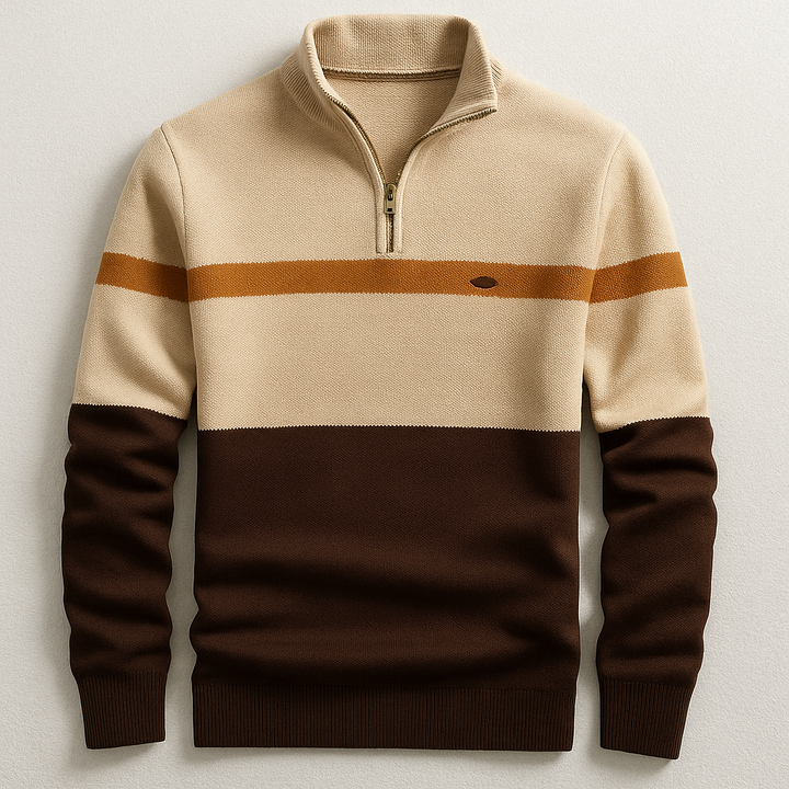 Moderner Herren Zweifarb-Langarmpullover, elegant und vielseitig für stilbewusste Männer-Looks.