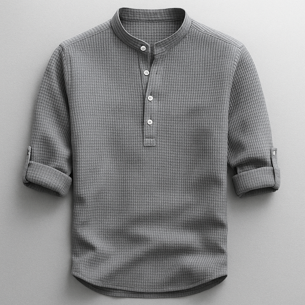 Stylisches Herren Henley Shirt mit Knopfleiste & variabler Ärmellänge; modisches Langarm-Oberteil.