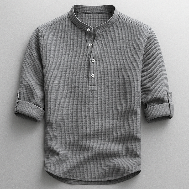 Stylisches Herren Henley Shirt mit Knopfleiste & variabler Ärmellänge; modisches Langarm-Oberteil.