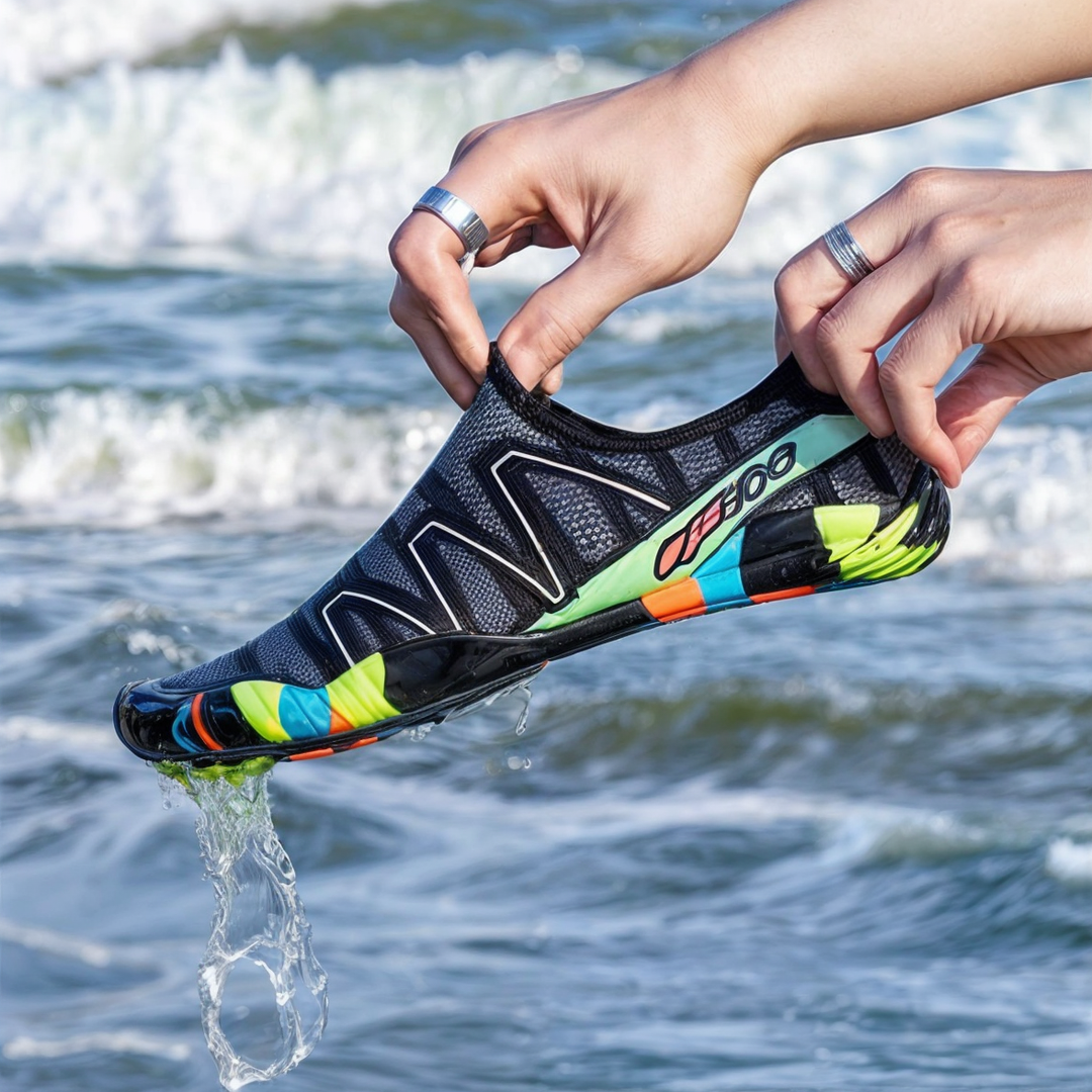 Trendige Badeschuhe für den Sommer, schnelltrocknend und robust. Dein Begleiter für jedes Wasserabenteuer.