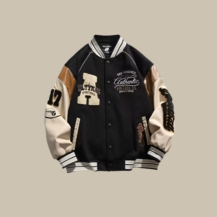 Herren Oversize Vintage Baseball-Jacke im Retro-Stil mit Druckknöpfen, ideal für trendige Streetwear-Looks.