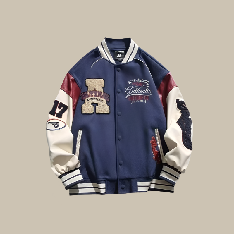 Lässige Herren Varsity College Jacke im Oversize-Schnitt, eine modische Freizeitjacke für den modernen Mann.