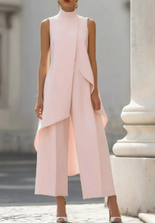 Stilvoller Damen Zweiteiler mit asymmetrischem Schnitt und weitem Bein, ein zeitloses Business-Set.