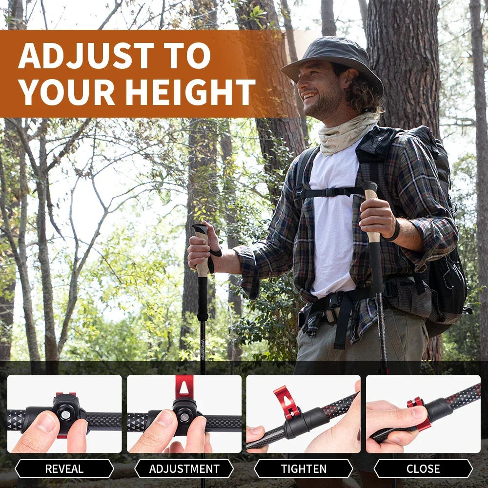 Robuste Carbon Wanderstöcke für Damen und Herren, ideal zum Wandern, Trekking und Bergsport.