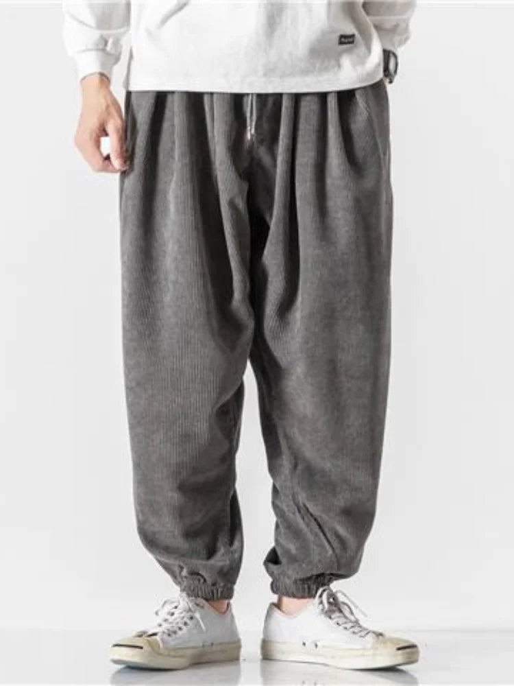 Gefaltete Herren Harem Jogger Hose. Komfortable Freizeithose mit elastischem Bund. Lässige Männer Kleidung für Frühling & Herbst.