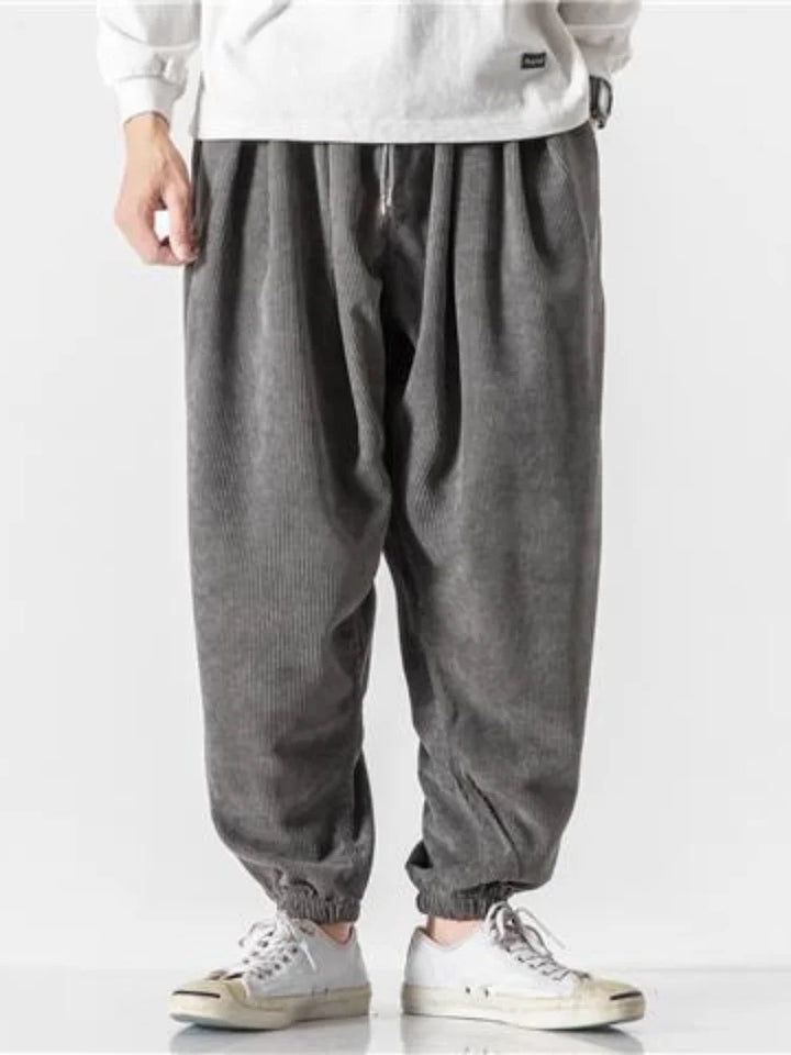Gefaltete Herren Harem Jogger Hose. Komfortable Freizeithose mit elastischem Bund. Lässige Männer Kleidung für Frühling & Herbst.