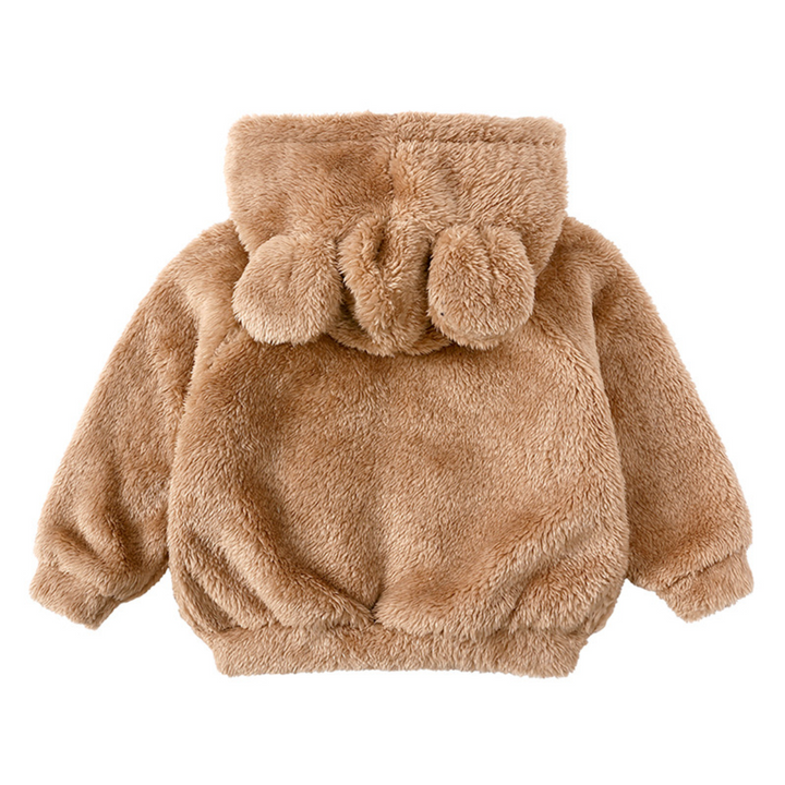 Detaillierte Ansicht der flauschigen Baby Teddyjacke. Perfekte Herbstjacke & Winterjacke für gemütliches Layering.