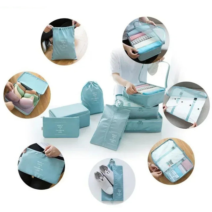 Platzsparende Packtaschen und Koffer-Organizer im Reise-Set; essentielle Packhilfe für Gepäckorganisation.