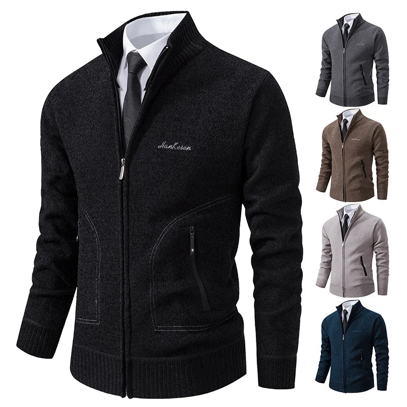 Warmer Herren Winterpullover als Cardigan mit Reißverschluss, ideal als Freizeitkleidung für kalte Tage.
