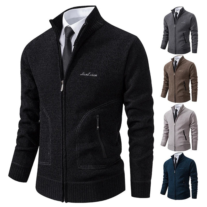 Warmer Herren Winterpullover als Cardigan mit Reißverschluss, ideal als Freizeitkleidung für kalte Tage.