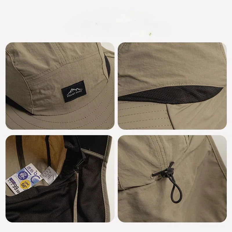 Khaki Unisex-Sonnenhut, wasserdicht & atmungsaktiv, mit Nackenschutz für Wandern.