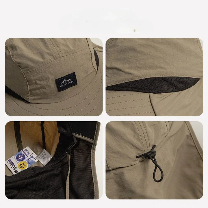 Khaki Unisex-Sonnenhut, wasserdicht & atmungsaktiv, mit Nackenschutz für Wandern.