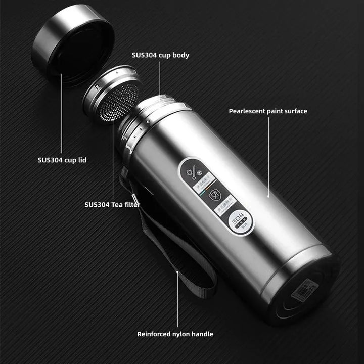 Robuste Outdoor-Thermosflasche mit smarter Temperaturanzeige, perfekt für Wanderungen & kalte/warme Getränke.