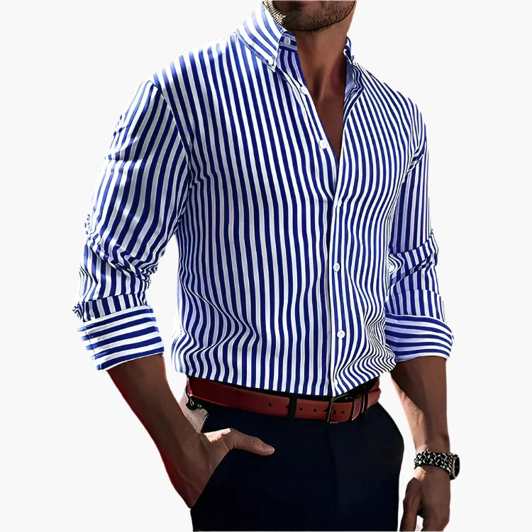 Vielseitiges Herren Langarm Streifenhemd. Ideal für Business & Freizeit; elegantes Muster, hoher Tragekomfort.