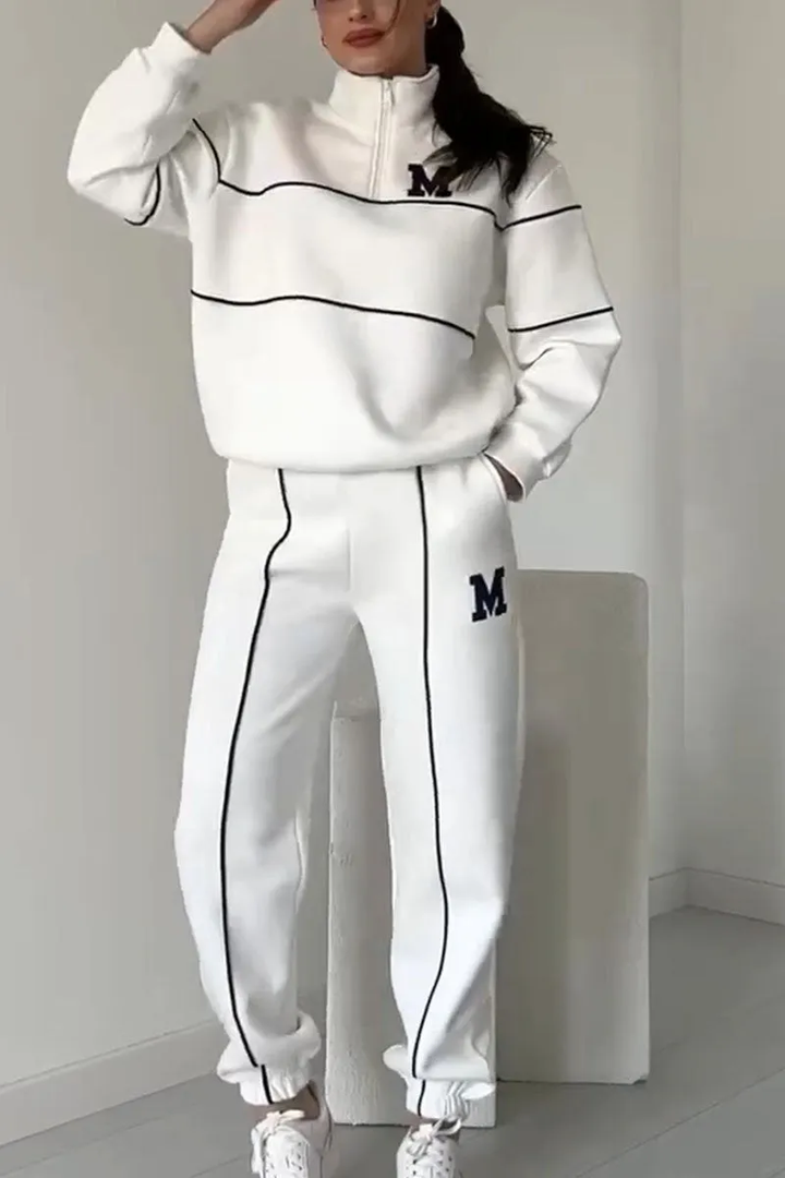 Damen Trainingsanzug Set mit Half-Zip Sweater und bequemer, lockerer Passform für Sport & Freizeit.
