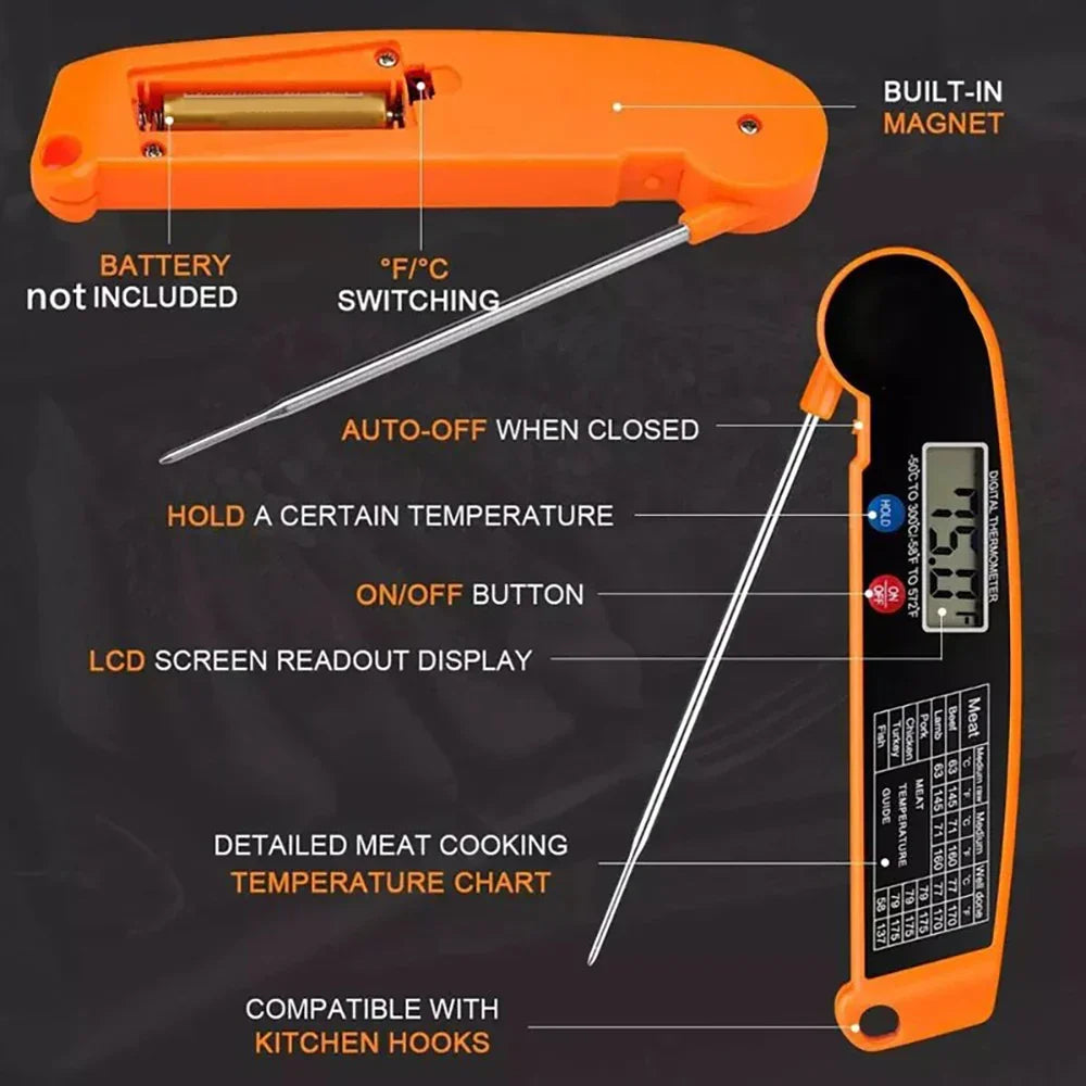 Küchen-Bratenthermometer mit beleuchtetem Display für einfache Ablesung bei schwachem Licht.