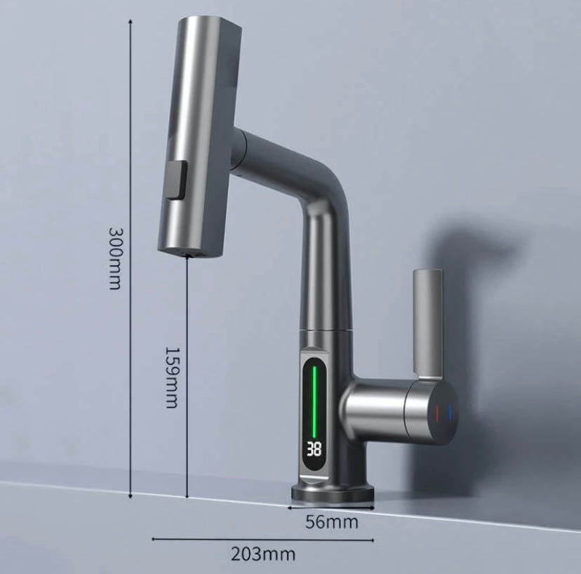Wasserhahn für Bad & Küche, flexibel, mit digitaler LED-Anzeige und energieeffizientem Betrieb.