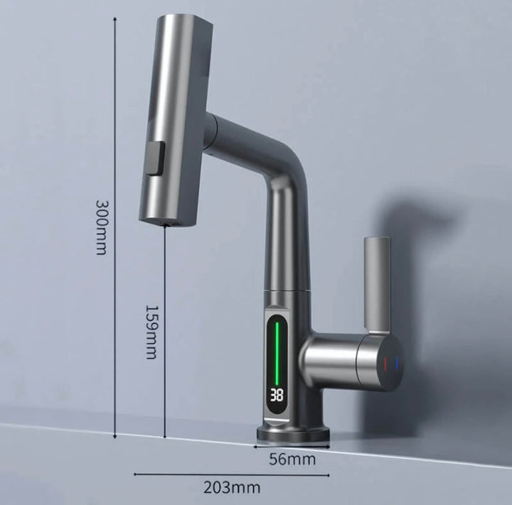 Wasserhahn für Bad & Küche, flexibel, mit digitaler LED-Anzeige und energieeffizientem Betrieb.