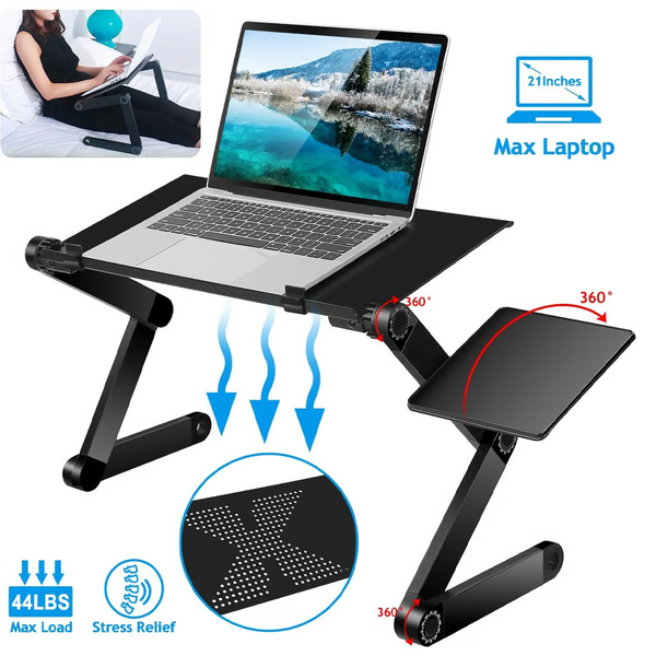 Tragbarer 360° Notebookständer FlexStand, leicht & verstellbar, ideal für flexibles Arbeiten und bessere Gesundheit.