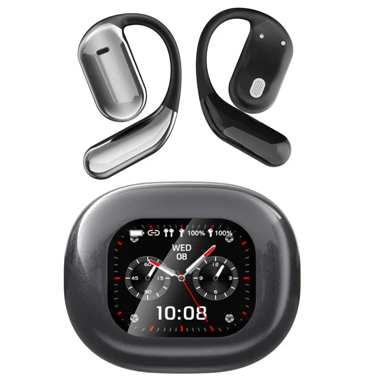 Moderne Übersetzungs-Ohrhörer Lexora mit brillantem LCD-Touch-Display; ideal für effiziente Kommunikation.