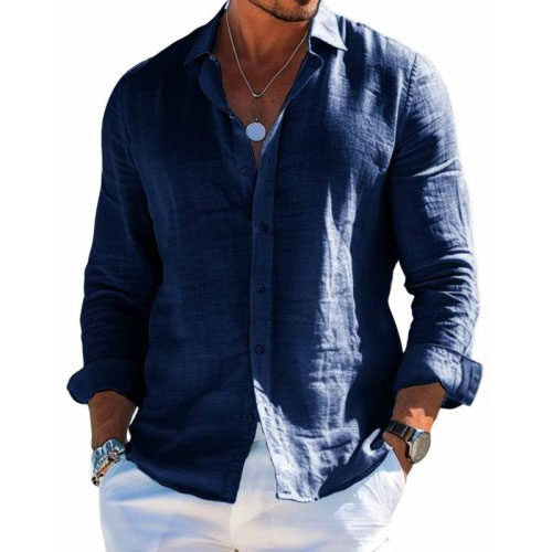 Modernes Herren Langarm Knopfhemd, elegant & lässig, vielseitig kombinierbar für Herrenmode.