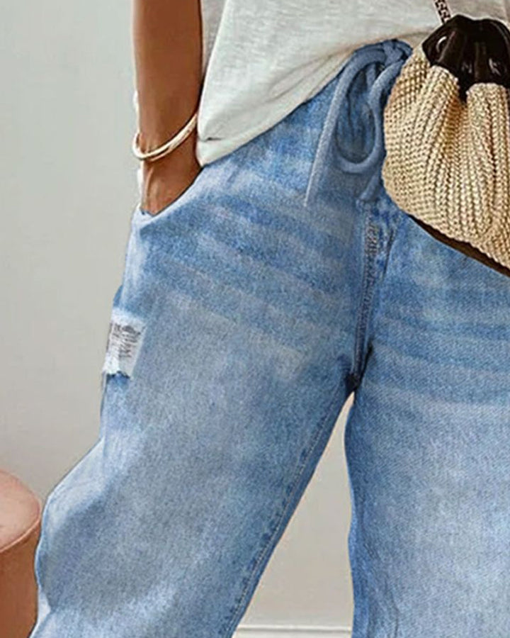 Komfortable blaue Damen Jeans im Casual Style mit praktischem Kordelzug für Frühling und Sommer.