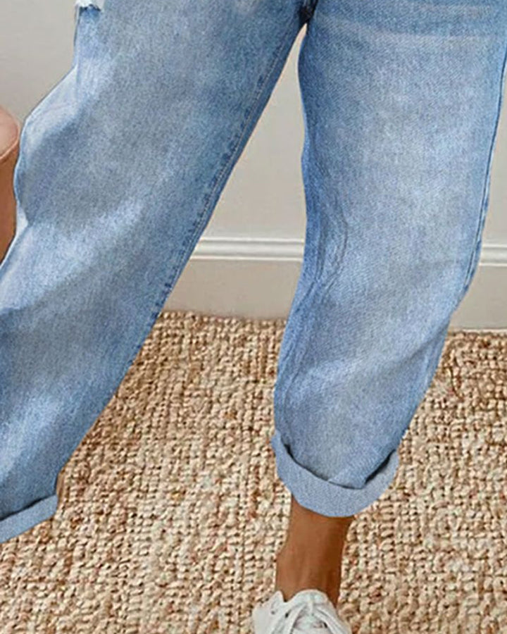 Modische blaue Damen Kordelzug-Jeans, Regular Fit, ideal als Alltagshose für entspannte Casual Outfits.