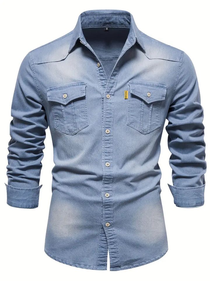 Hochwertiges Herren Langarmhemd, Slim Fit, Details des Stoffes für Business & Freizeit.
