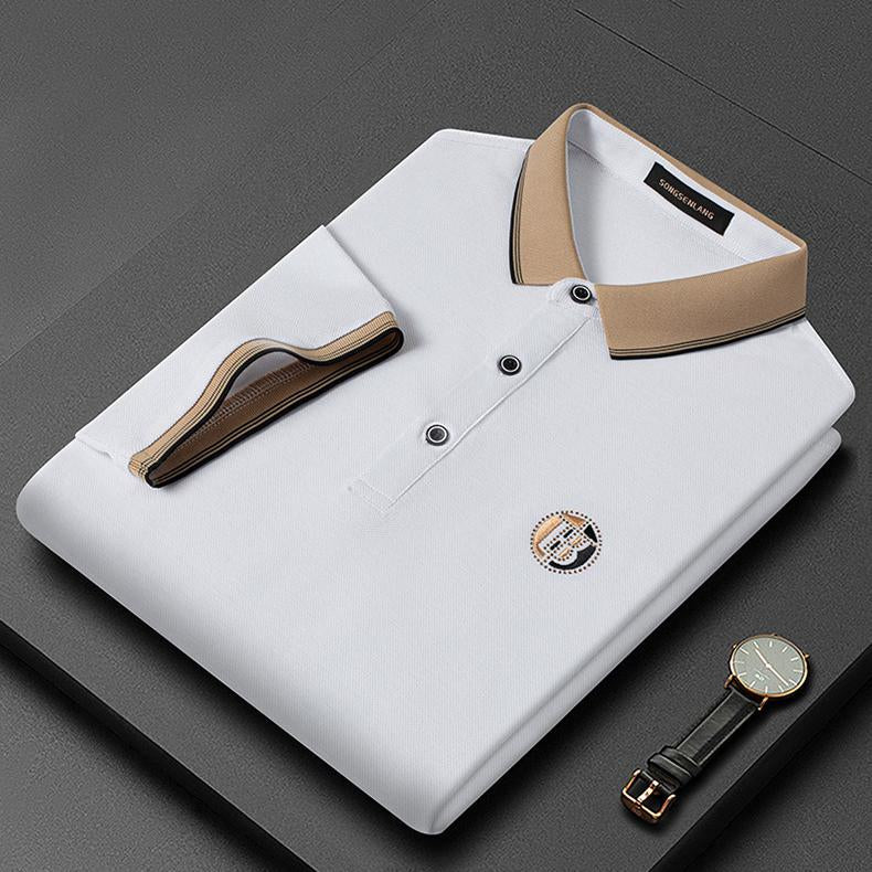 Elegantes besticktes Herren Polo-Shirt, Slim Fit, Kurzarm, perfekt für sommerliche Business Casual Outfits & Freizeit.
