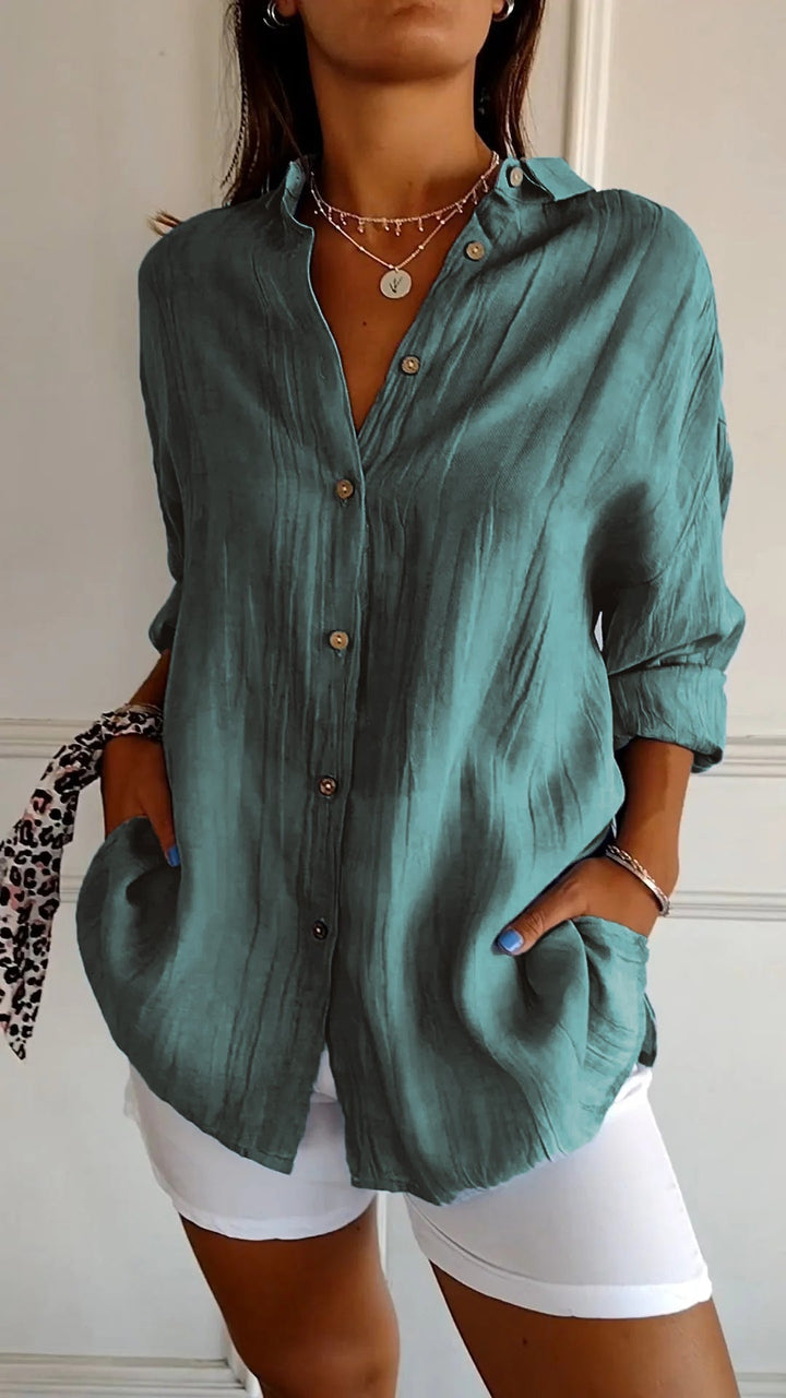 Klassische Damenmode: Elegante Langarm-Bluse, perfekt für Büro und stilvolle Freizeit. Bequem & vielseitig.