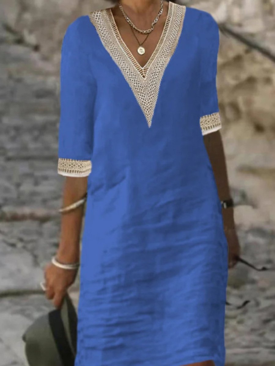 Vielseitiges Damen Freizeitkleid: lässig & elegant, mit V-Ausschnitt & 3/4 Ärmeln; perfekt für Frühling/Herbst.
