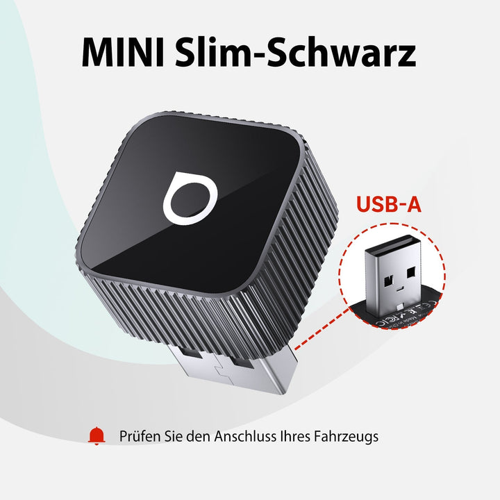 Kabelloser Adapter für Apple CarPlay & Android Auto; ermöglicht Streaming und Anrufe im Auto.