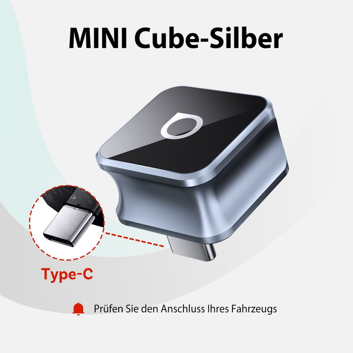 Minimalistischer kabelloser Adapter für CarPlay & Android Auto; einfache, unauffällige Lösung.