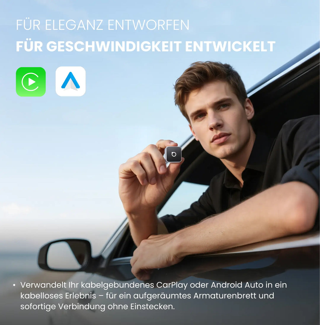 Plug-and-Play-Adapter für kabelloses CarPlay & Android Auto; sofortige Verbindung im Auto.