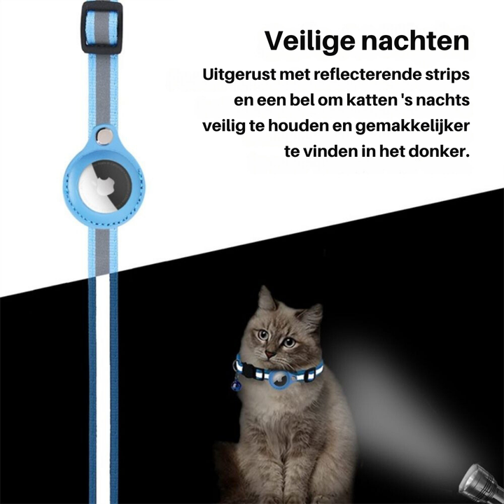 Tierzubehör: Sicheres Katzenhalsband mit GPS-Halterung, Glöckchen & reflektierenden Streifen.