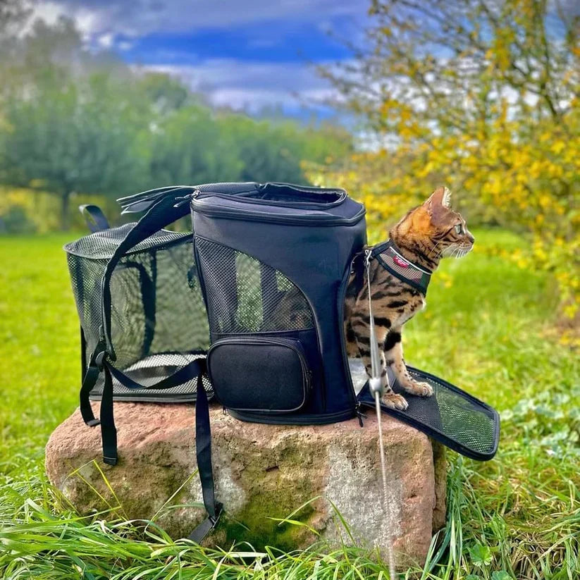 Katzenrucksack mit Belüftung & Panorama-Sichtfenster; bequeme Transportlösung.