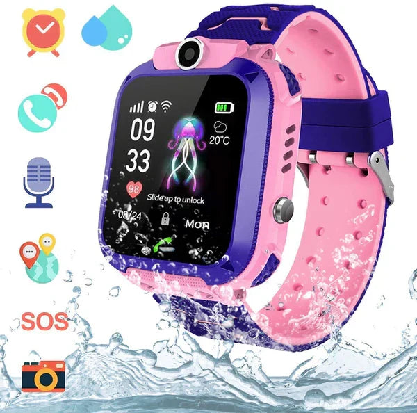 Stylische Kinder-GPS-Uhr Luna in Rosa, Blau und Grün mit Standortverfolgung und Telefonie-Funktion.