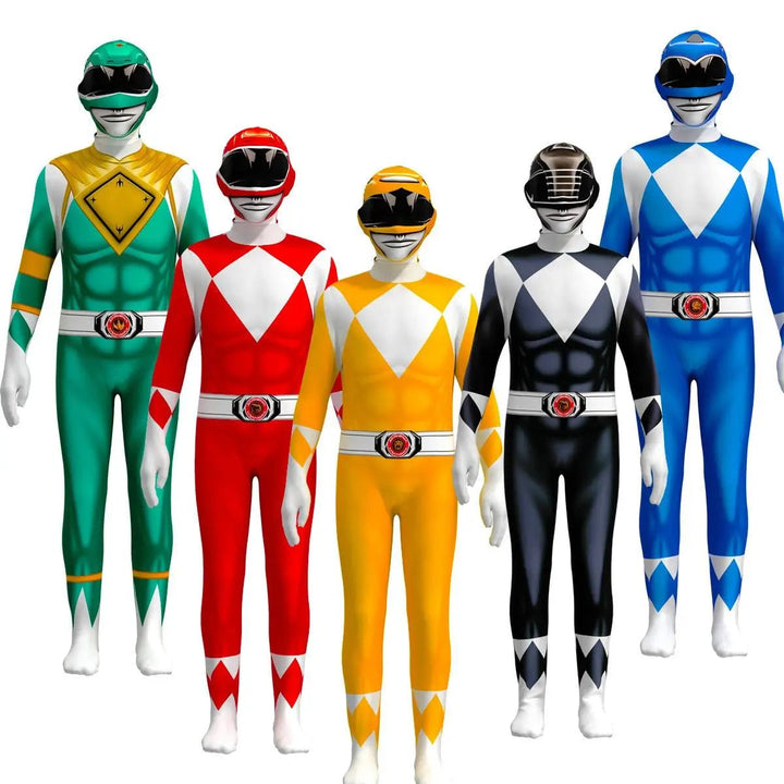 Leuchtender Kinder Ranger Superhelden-Overall mit passender Maske, bereit für jede Mottoparty & Verkleidung.