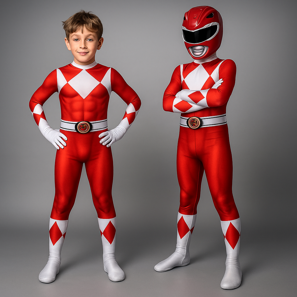 Bequemer Superhelden Jumpsuit für Kinder mit passender Maske, ideal für Rollenspiele & Karneval.